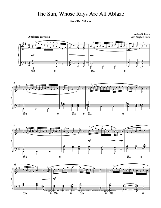 Learn to play Arthur Seymour Sullivan The Sun, Whose Rays Are All Ablaze sheet music for Piano in minutes. Arthur Seymour Sullivan The Sun, Whose Rays Are All Ablaze sheet music notes and chords. Download Printable PDF.