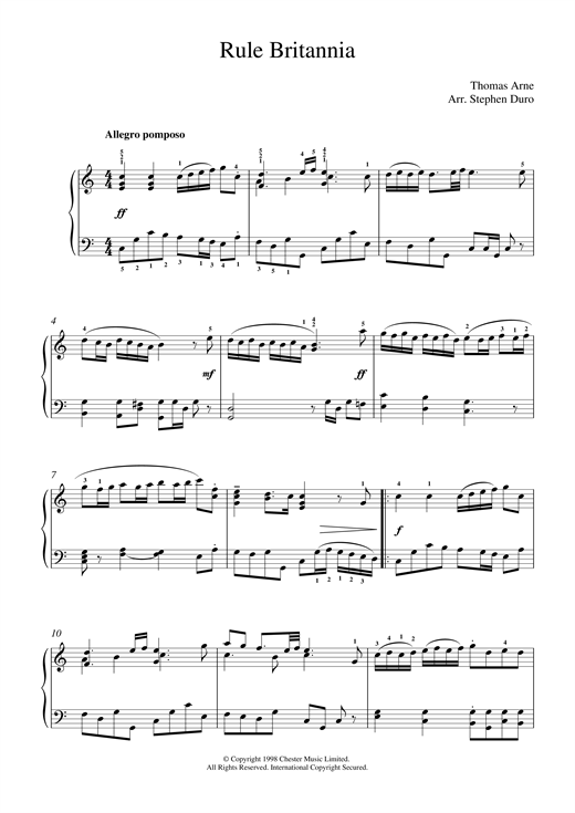 Learn to play Thomas Arne Rule Britannia sheet music for Piano in minutes. Thomas Arne Rule Britannia sheet music notes and chords. Download Printable PDF.