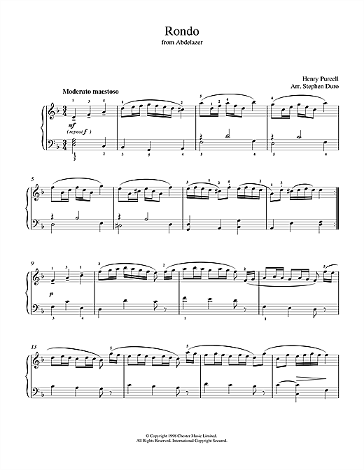 Learn to play Henry Purcell Rondo from Abdelazer sheet music for Piano in minutes. Henry Purcell Rondo from Abdelazer sheet music notes and chords. Download Printable PDF.