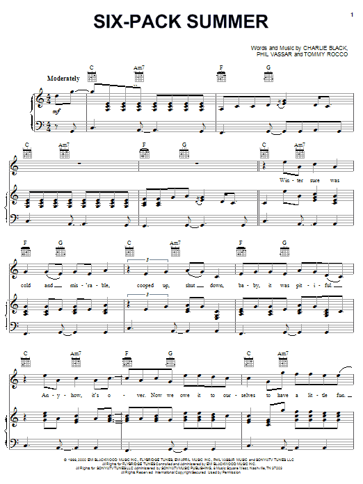 Learn to play Phil Vassar Six-Pack Summer sheet music for Piano, Vocal & Guitar (Right-Hand Melody) in minutes. Phil Vassar Six-Pack Summer sheet music notes and chords. Download Printable PDF.