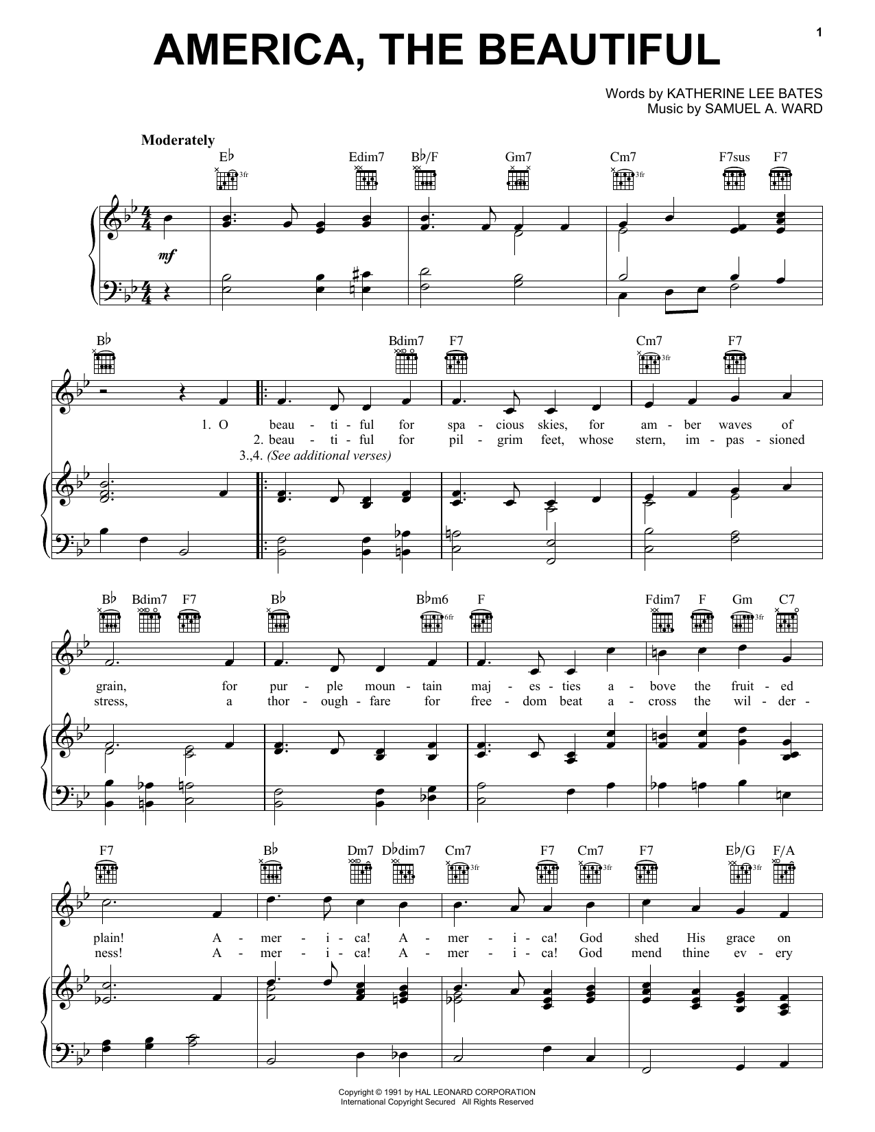 Learn to play Katharine Lee Bates America, The Beautiful sheet music for Piano, Vocal & Guitar (Right-Hand Melody) in minutes. Katharine Lee Bates America, The Beautiful sheet music notes and chords. Download Printable PDF.