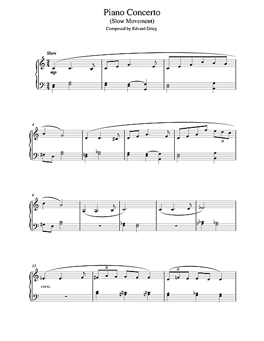 Learn to play Edvard Grieg Piano Concerto in G minor (Slow Movement) sheet music for Easy Piano in minutes. Edvard Grieg Piano Concerto in G minor (Slow Movement) sheet music notes and chords. Download Printable PDF.