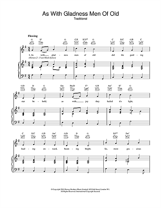 Learn to play Christmas Carol As With Gladness Men Of Old sheet music for Piano, Vocal & Guitar (Right-Hand Melody) in minutes. Christmas Carol As With Gladness Men Of Old sheet music notes and chords. Download Printable PDF.