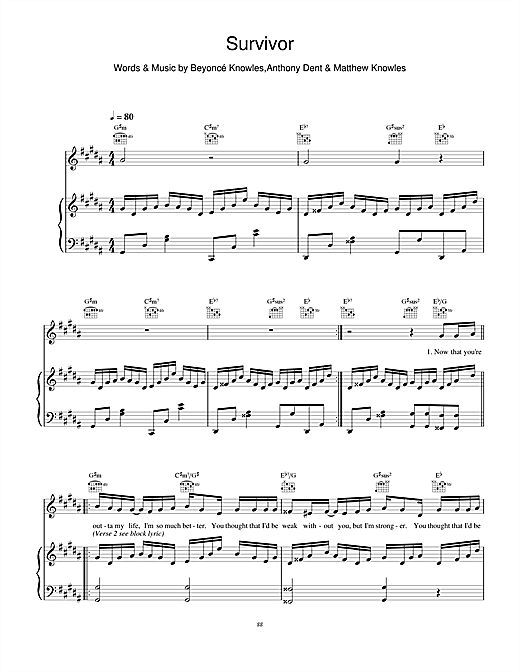 Learn to play Destiny's Child Survivor sheet music for Piano, Vocal & Guitar in minutes. Destiny's Child Survivor sheet music notes and chords. Download Printable PDF.
