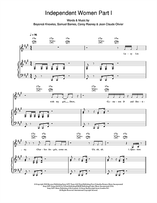 Learn to play Destiny's Child Independent Women Part I sheet music for Piano, Vocal & Guitar in minutes. Destiny's Child Independent Women Part I sheet music notes and chords. Download Printable PDF.