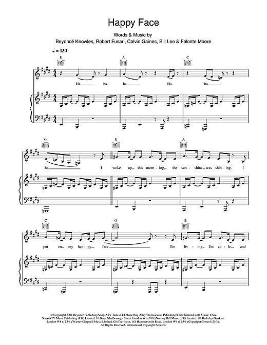 Learn to play Destiny's Child Happy Face sheet music for Piano, Vocal & Guitar in minutes. Destiny's Child Happy Face sheet music notes and chords. Download Printable PDF.
