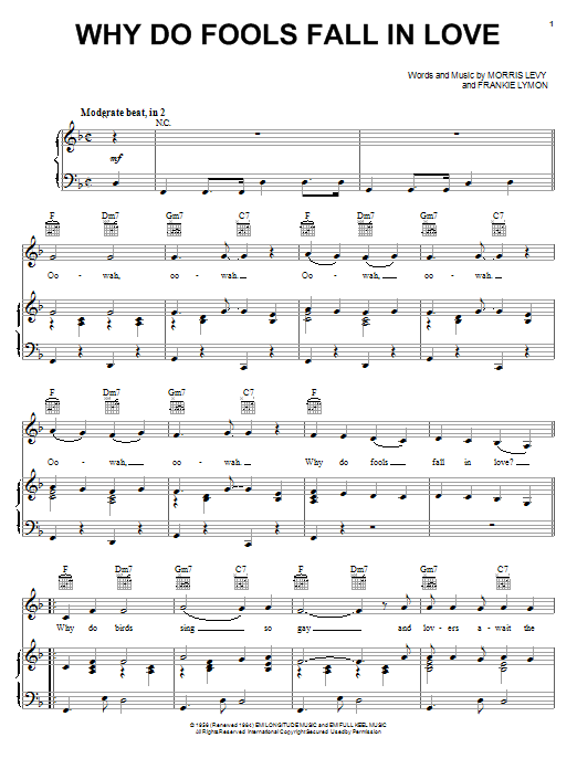 Learn to play Frankie Lymon & The Teenagers Why Do Fools Fall In Love sheet music for Piano, Vocal & Guitar (Right-Hand Melody) in minutes. Frankie Lymon & The Teenagers Why Do Fools Fall In Love sheet music notes and chords. Download Printable PDF.
