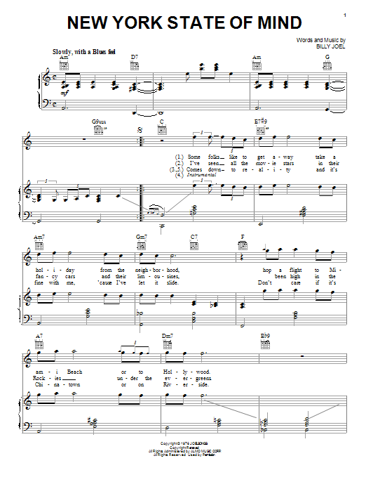 Learn to play Billy Joel New York State Of Mind sheet music for Piano, Vocal & Guitar (Right-Hand Melody) in minutes. Billy Joel New York State Of Mind sheet music notes and chords. Download Printable PDF.