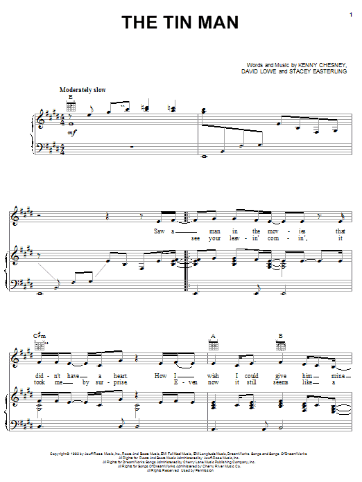 Learn to play Kenny Chesney The Tin Man sheet music for Piano, Vocal & Guitar (Right-Hand Melody) in minutes. Kenny Chesney The Tin Man sheet music notes and chords. Download Printable PDF.