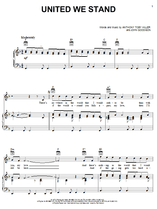 Learn to play Brotherhood Of Man United We Stand sheet music for Piano, Vocal & Guitar (Right-Hand Melody) in minutes. Brotherhood Of Man United We Stand sheet music notes and chords. Download Printable PDF.
