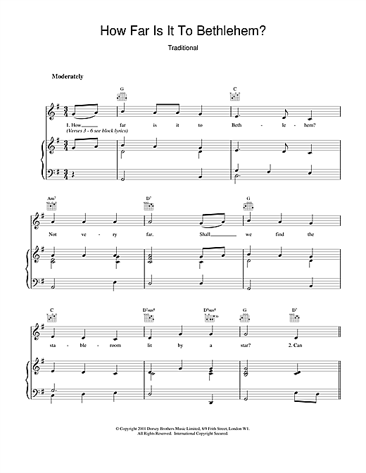 Learn to play Christmas Carol How Far Is It To Bethlehem? sheet music for Piano & Vocal in minutes. Christmas Carol How Far Is It To Bethlehem? sheet music notes and chords. Download Printable PDF.