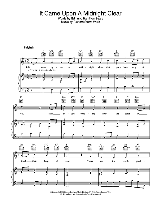 Learn to play Christmas Carol It Came Upon The Midnight Clear sheet music for Piano & Vocal in minutes. Christmas Carol It Came Upon The Midnight Clear sheet music notes and chords. Download Printable PDF.