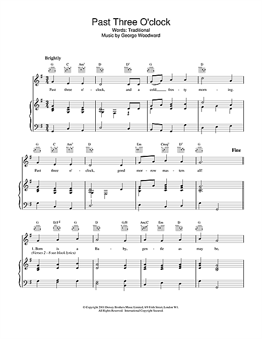 Learn to play Christmas Carol Past Three O'Clock sheet music for Piano & Vocal in minutes. Christmas Carol Past Three O'Clock sheet music notes and chords. Download Printable PDF.