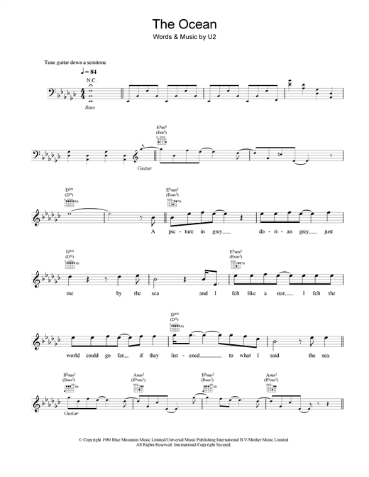 Learn to play U2 The Ocean sheet music for Melody Line, Lyrics & Chords in minutes. U2 The Ocean sheet music notes and chords. Download Printable PDF.
