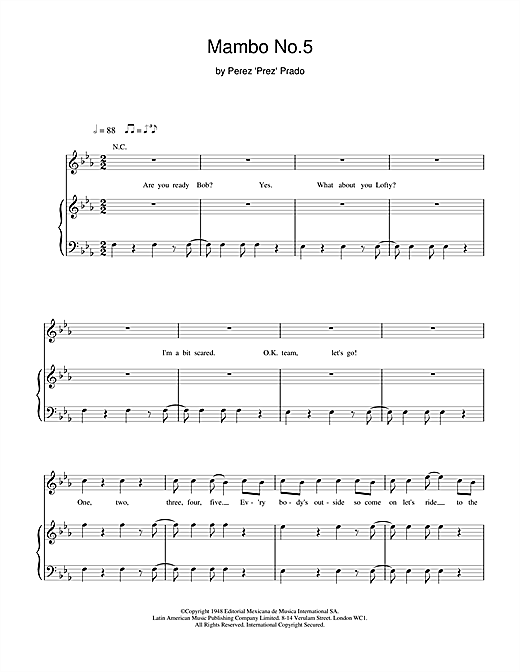 Learn to play Bob The Builder Mambo No.5 sheet music for Piano, Vocal & Guitar (Right-Hand Melody) in minutes. Bob The Builder Mambo No.5 sheet music notes and chords. Download Printable PDF.