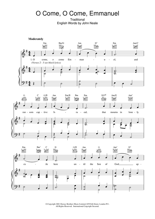 Learn to play Christmas Carol O Come, O Come, Emmanuel sheet music for Piano & Vocal in minutes. Christmas Carol O Come, O Come, Emmanuel sheet music notes and chords. Download Printable PDF.