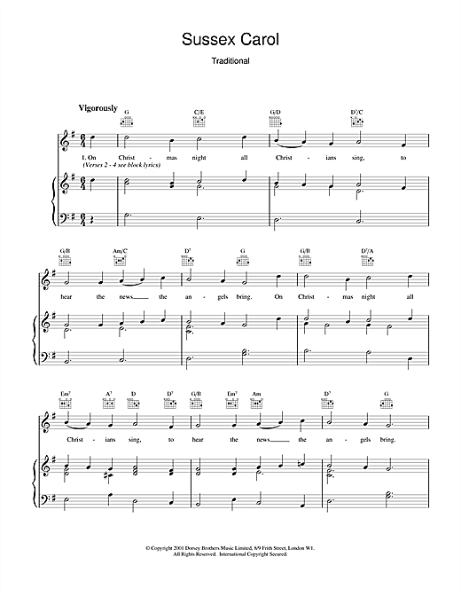 Learn to play Christmas Carol Sussex Carol sheet music for Piano & Vocal in minutes. Christmas Carol Sussex Carol sheet music notes and chords. Download Printable PDF.