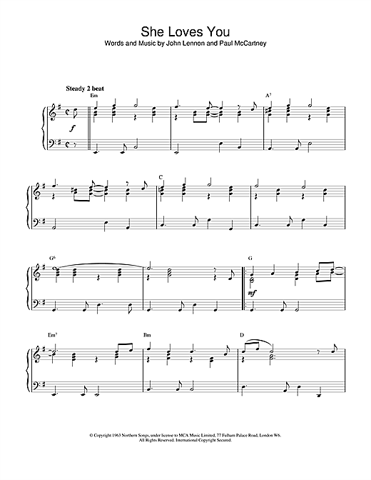 Learn to play The Beatles She Loves You sheet music for Piano in minutes. The Beatles She Loves You sheet music notes and chords. Download Printable PDF.