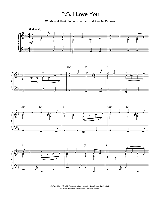 Learn to play The Beatles P.S. I Love You sheet music for Piano in minutes. The Beatles P.S. I Love You sheet music notes and chords. Download Printable PDF.