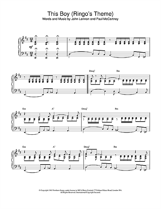 Learn to play The Beatles This Boy (Ringo's Theme) sheet music for Piano in minutes. The Beatles This Boy (Ringo's Theme) sheet music notes and chords. Download Printable PDF.