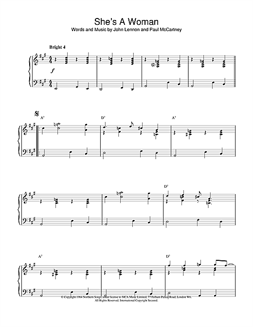 Learn to play The Beatles She's A Woman sheet music for Piano in minutes. The Beatles She's A Woman sheet music notes and chords. Download Printable PDF.