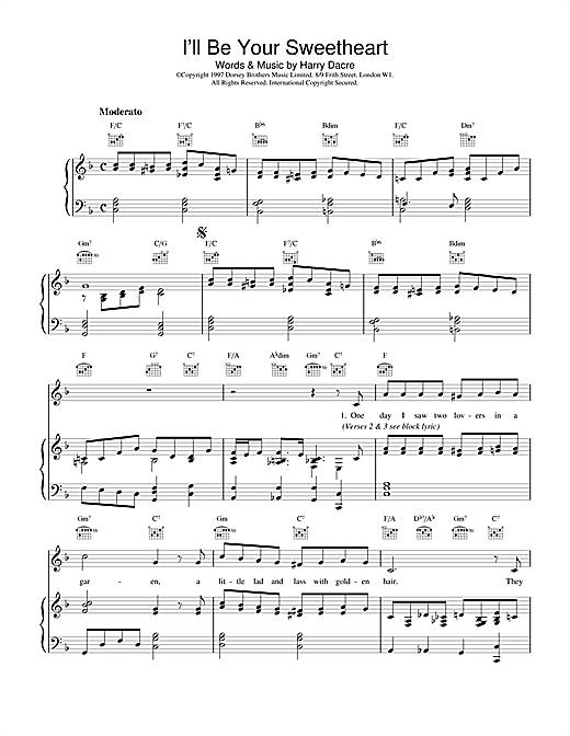 Learn to play Harry Dacre I'll Be Your Sweetheart sheet music for Piano, Vocal & Guitar (Right-Hand Melody) in minutes. Harry Dacre I'll Be Your Sweetheart sheet music notes and chords. Download Printable PDF.