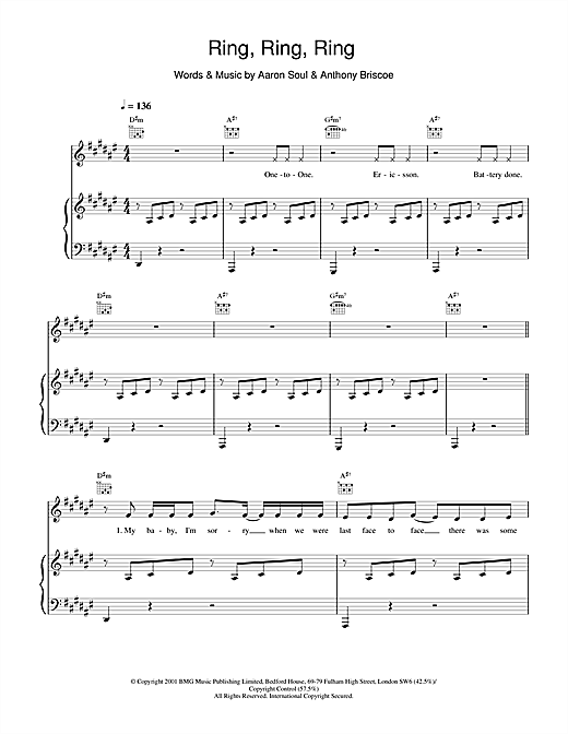 Learn to play Aaron Soul Ring, Ring, Ring sheet music for Piano, Vocal & Guitar in minutes. Aaron Soul Ring, Ring, Ring sheet music notes and chords. Download Printable PDF.
