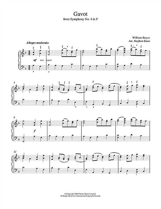 Learn to play William Boyce Gavot sheet music for Piano in minutes. William Boyce Gavot sheet music notes and chords. Download Printable PDF.