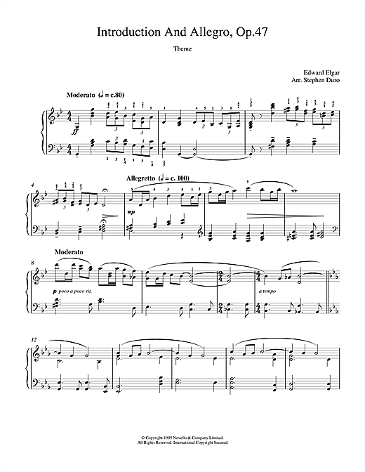 Learn to play Edward Elgar Introduction And Allegro opus 47 sheet music for Piano in minutes. Edward Elgar Introduction And Allegro opus 47 sheet music notes and chords. Download Printable PDF.