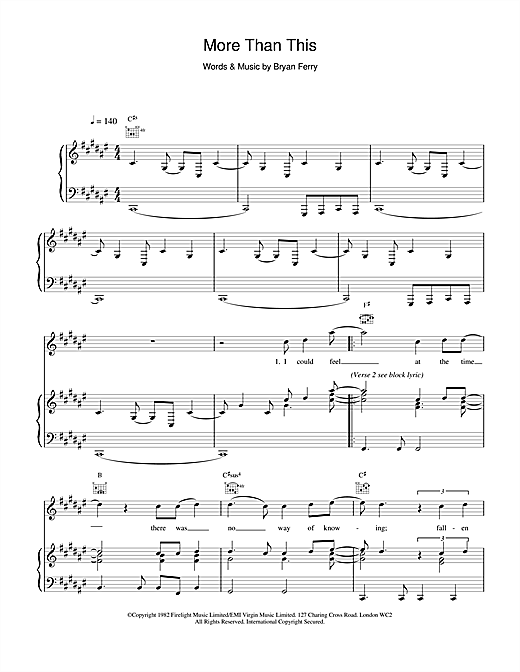 Learn to play Roxy Music More Than This sheet music for Piano, Vocal & Guitar (Right-Hand Melody) in minutes. Roxy Music More Than This sheet music notes and chords. Download Printable PDF.