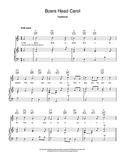 Learn to play Christmas Carol The Boar's Head Carol sheet music for Piano, Vocal & Guitar (Right-Hand Melody) in minutes. Christmas Carol The Boar's Head Carol sheet music notes and chords. Download Printable PDF.