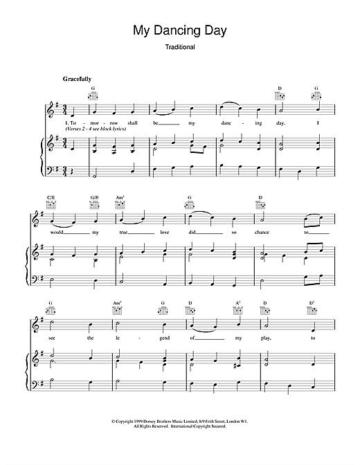 Learn to play Christmas Carol My Dancing Day sheet music for Piano & Vocal in minutes. Christmas Carol My Dancing Day sheet music notes and chords. Download Printable PDF.