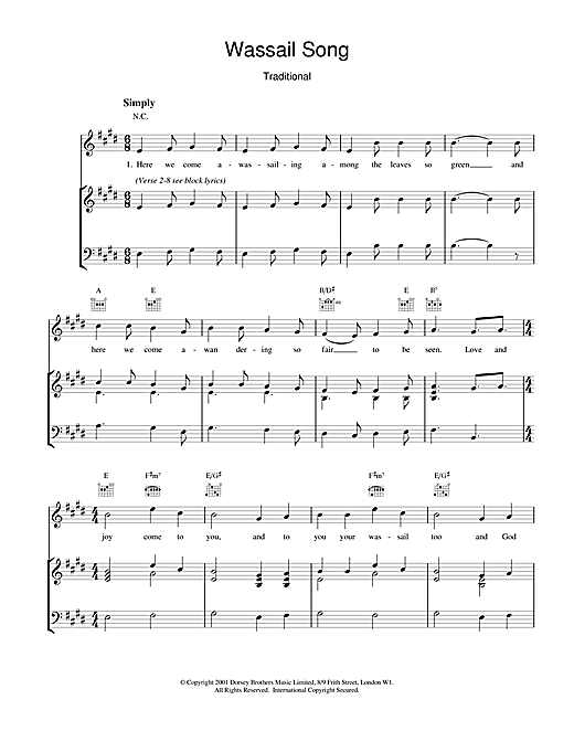 Learn to play Christmas Carol Wassail Song sheet music for Piano & Vocal in minutes. Christmas Carol Wassail Song sheet music notes and chords. Download Printable PDF.