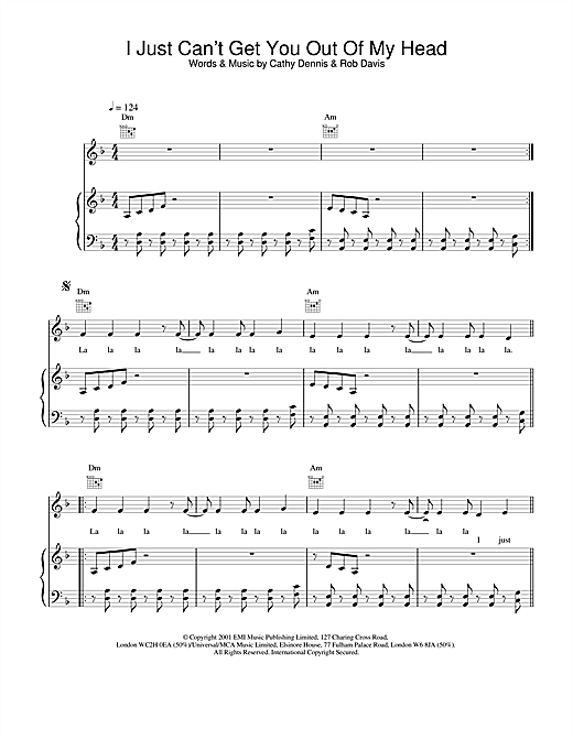 Learn to play Kylie Minogue Can't Get You Out Of My Head sheet music for Piano, Vocal & Guitar in minutes. Kylie Minogue Can't Get You Out Of My Head sheet music notes and chords. Download Printable PDF.