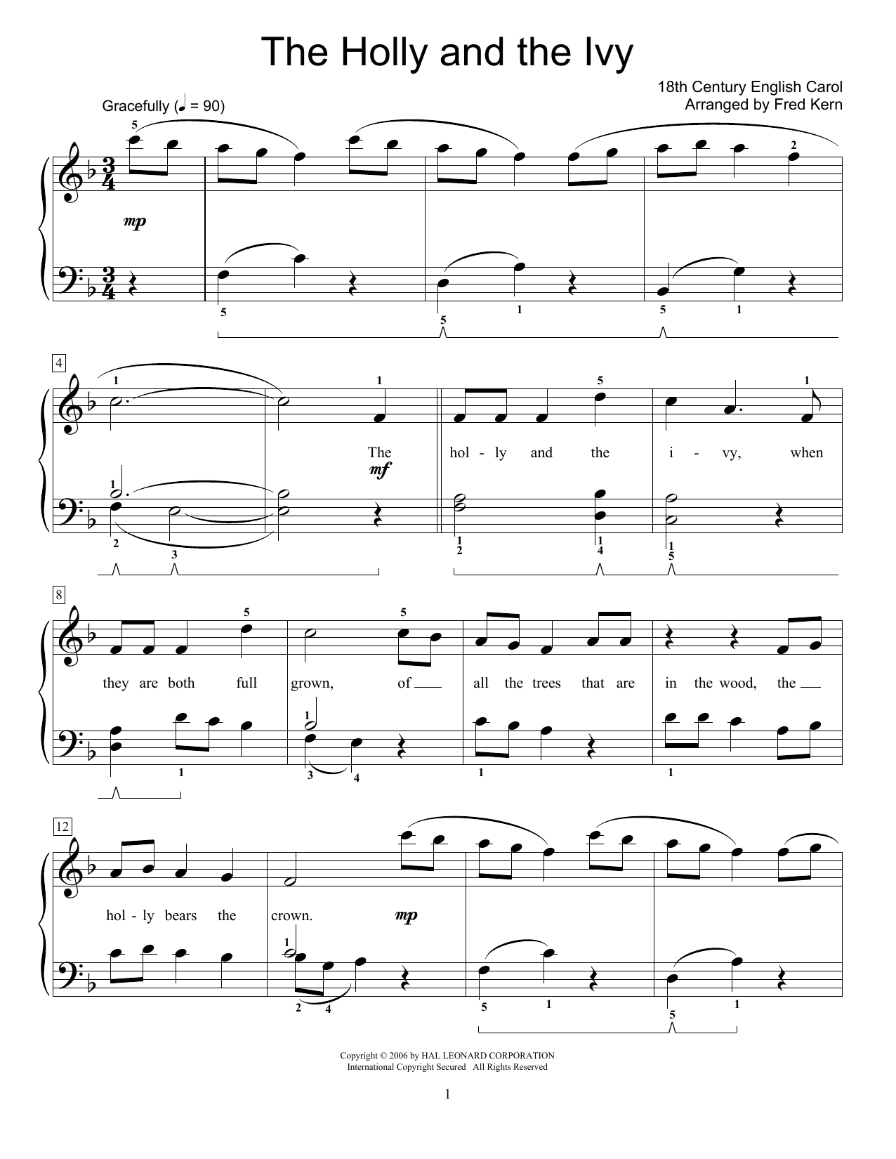 Download 18th Century English Carol The Holly And The Ivy Sheet Music and learn how to play Educational Piano PDF digital score in minutes