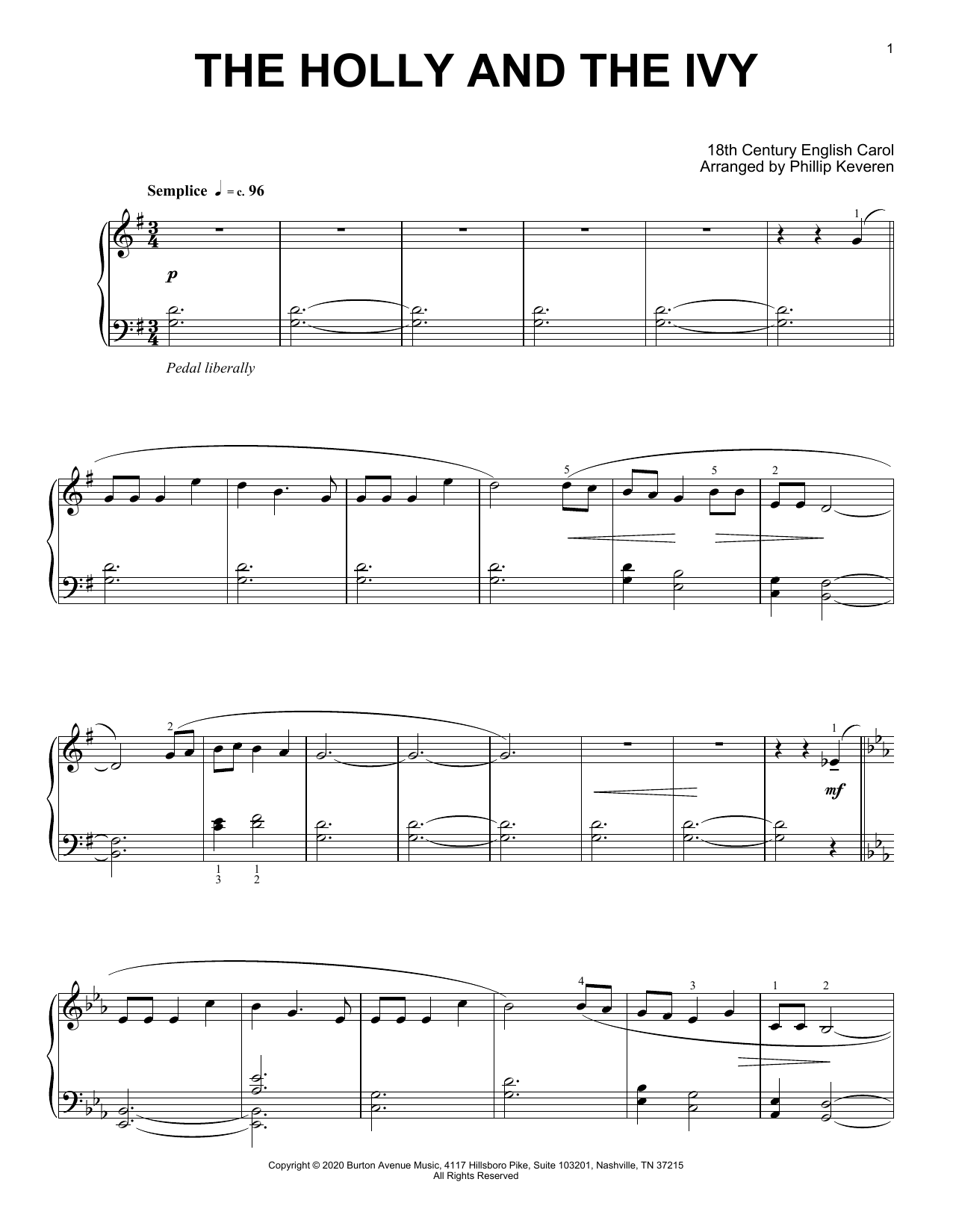 Download 18th Century English Carol The Holly And The Ivy (arr. Phillip Keveren) Sheet Music and learn how to play Piano Solo PDF digital score in minutes