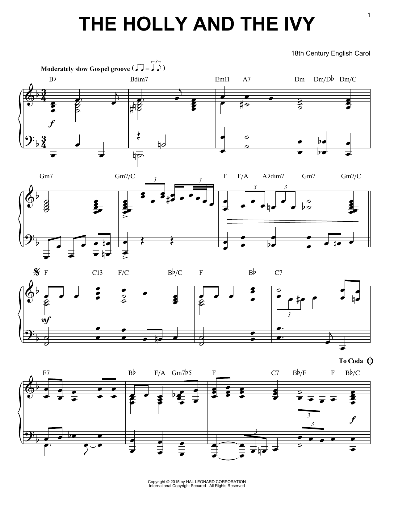 Download Christmas Carol The Holly And The Ivy Sheet Music and learn how to play Piano PDF digital score in minutes