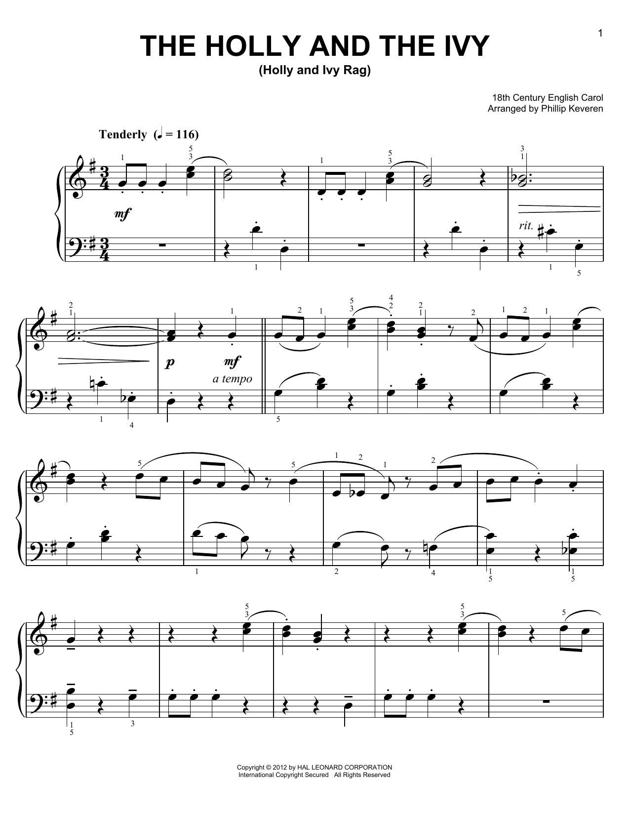 Download Phillip Keveren The Holly And The Ivy Sheet Music and learn how to play Easy Piano PDF digital score in minutes