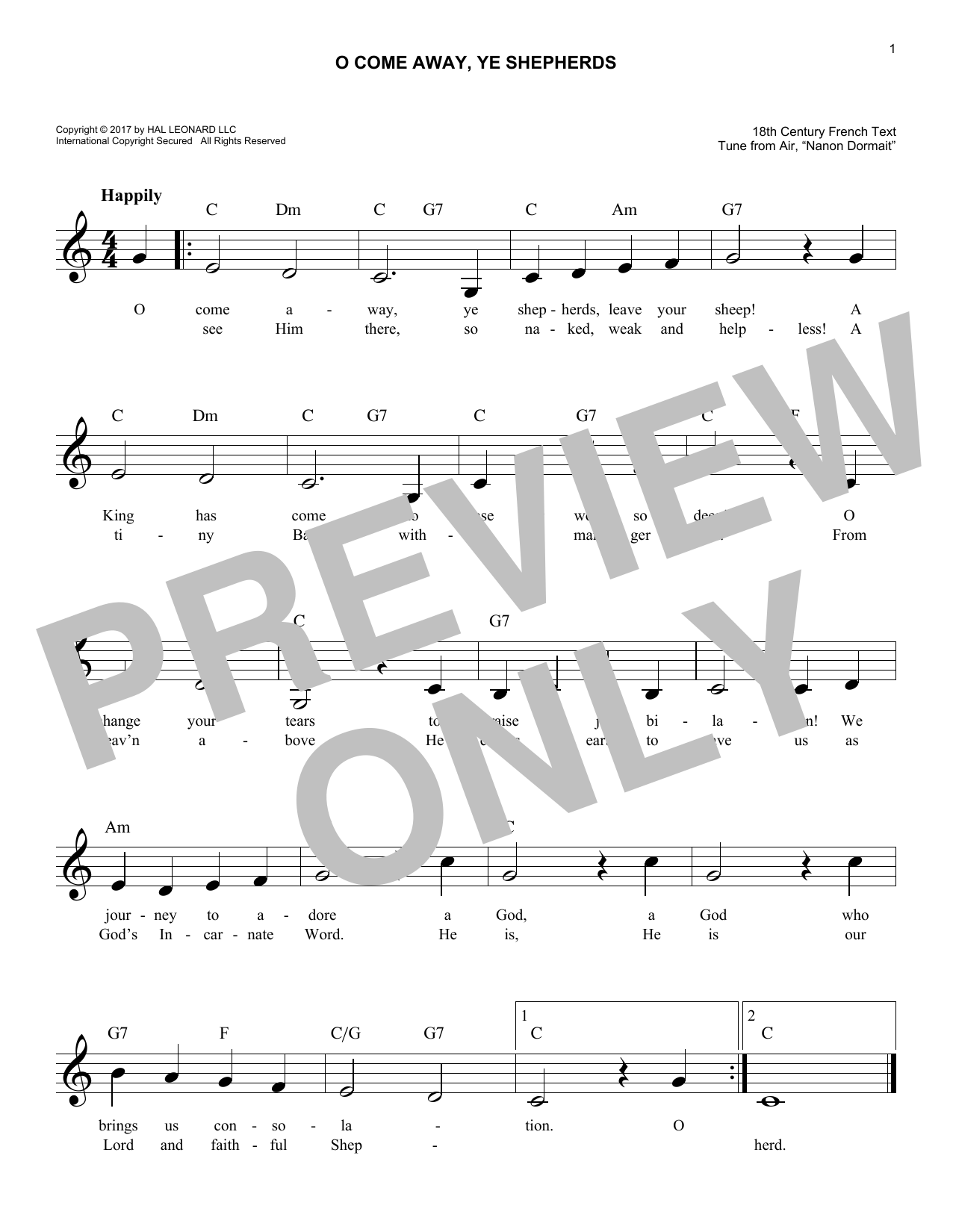 Download 18th Century French O Come Away, Ye Shepherds Sheet Music and learn how to play Melody Line, Lyrics & Chords PDF digital score in minutes