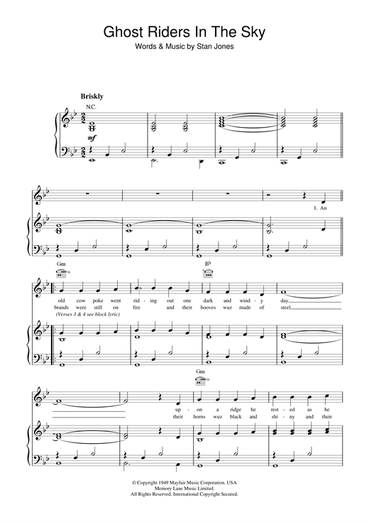 Learn to play Johnny Cash Ghost Riders In The Sky sheet music for Piano, Vocal & Guitar (Right-Hand Melody) in minutes. Johnny Cash Ghost Riders In The Sky sheet music notes and chords. Download Printable PDF.