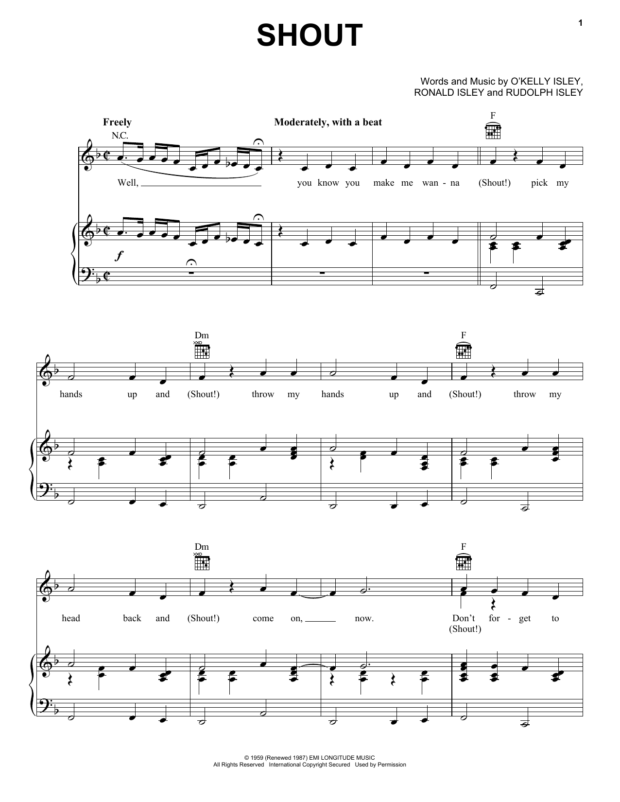 Learn to play The Isley Brothers Shout sheet music for Piano, Vocal & Guitar (Right-Hand Melody) in minutes. The Isley Brothers Shout sheet music notes and chords. Download Printable PDF.