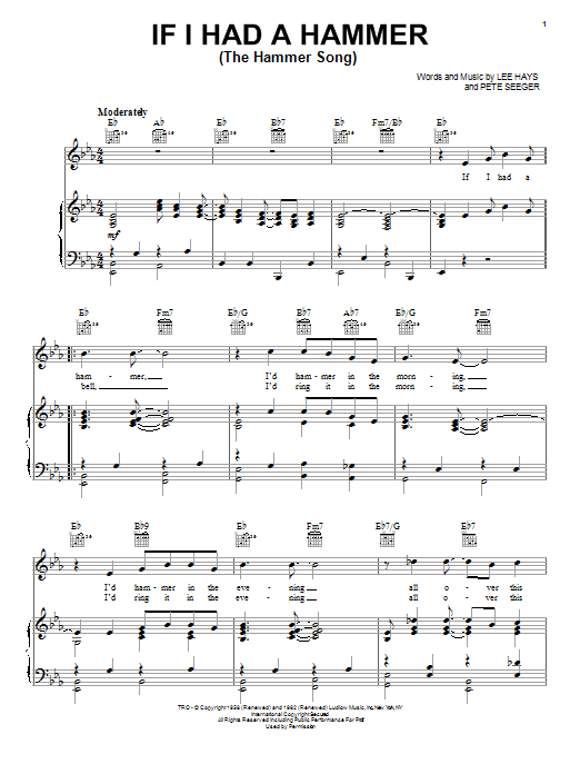 Learn to play Peter, Paul & Mary If I Had A Hammer (The Hammer Song) sheet music for Piano, Vocal & Guitar (Right-Hand Melody) in minutes. Peter, Paul & Mary If I Had A Hammer (The Hammer Song) sheet music notes and chords. Download Printable PDF.