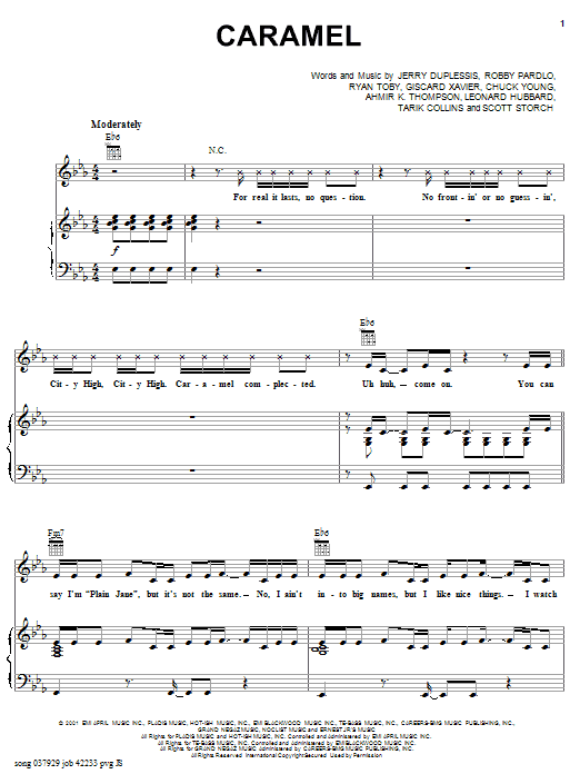 Learn to play City High Caramel (feat. Eve) sheet music for Piano, Vocal & Guitar (Right-Hand Melody) in minutes. City High Caramel (feat. Eve) sheet music notes and chords. Download Printable PDF.