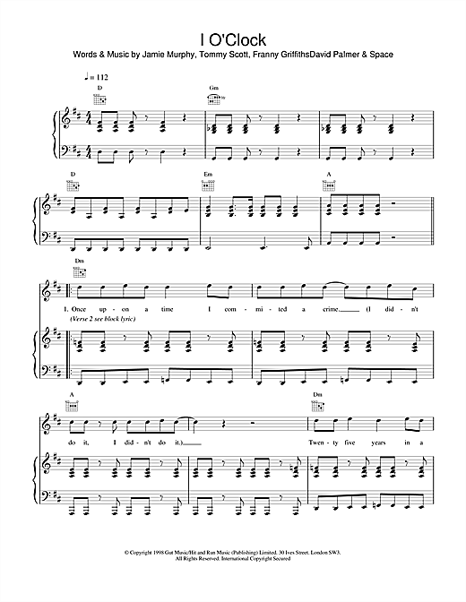 Learn to play Space I O'Clock sheet music for Piano, Vocal & Guitar in minutes. Space I O'Clock sheet music notes and chords. Download Printable PDF.