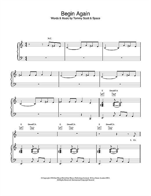 Learn to play Space Begin Again sheet music for Piano, Vocal & Guitar in minutes. Space Begin Again sheet music notes and chords. Download Printable PDF.
