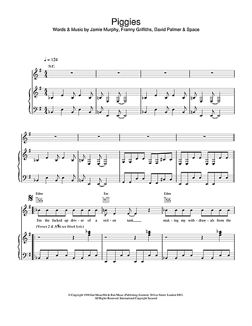 Learn to play Space Piggies sheet music for Piano, Vocal & Guitar in minutes. Space Piggies sheet music notes and chords. Download Printable PDF.