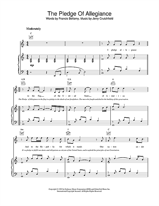 Learn to play Lee Greenwood The Pledge Of Allegiance sheet music for Piano, Vocal & Guitar (Right-Hand Melody) in minutes. Lee Greenwood The Pledge Of Allegiance sheet music notes and chords. Download Printable PDF.