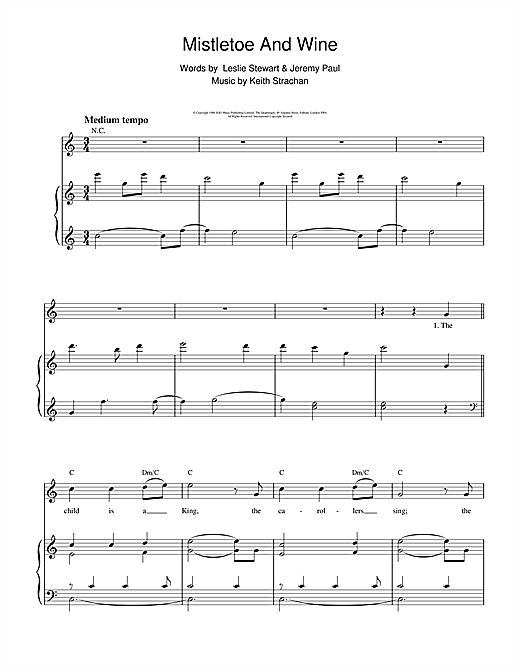 Learn to play Cliff Richard Mistletoe And Wine sheet music for Piano, Vocal & Guitar (Right-Hand Melody) in minutes. Cliff Richard Mistletoe And Wine sheet music notes and chords. Download Printable PDF.