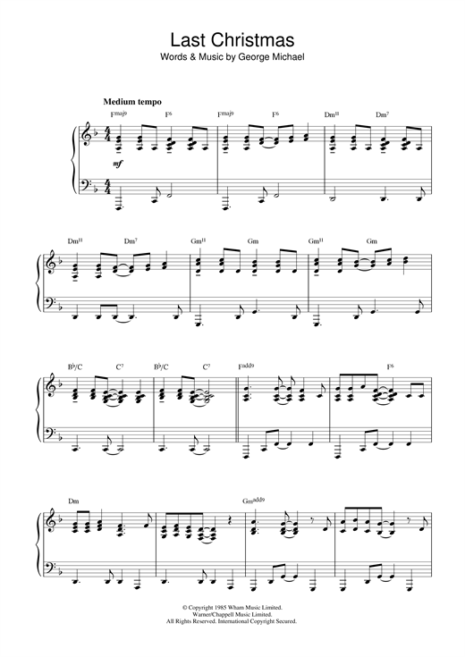 Learn to play Wham! Last Christmas sheet music for Piano, Vocal & Guitar (Right-Hand Melody) in minutes. Wham! Last Christmas sheet music notes and chords. Download Printable PDF.