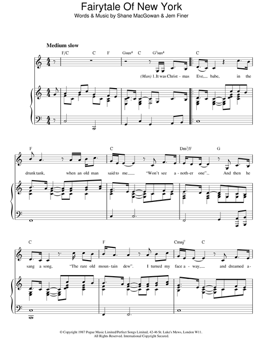Learn to play The Pogues & Kirsty MacColl Fairytale Of New York sheet music for Piano, Vocal & Guitar (Right-Hand Melody) in minutes. The Pogues & Kirsty MacColl Fairytale Of New York sheet music notes and chords. Download Printable PDF.